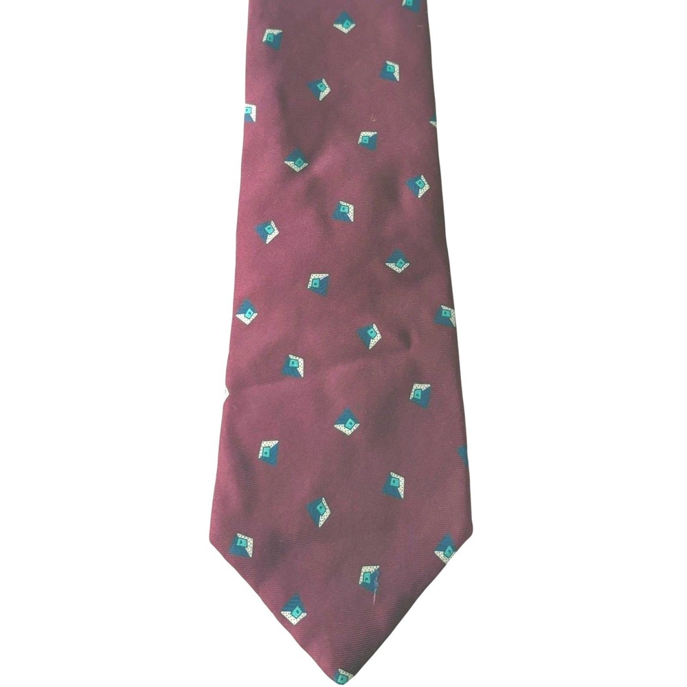 Givenchy Monsieur VTG Silk Tie Burgundy Teal Geometric Diamond Italian Fabric